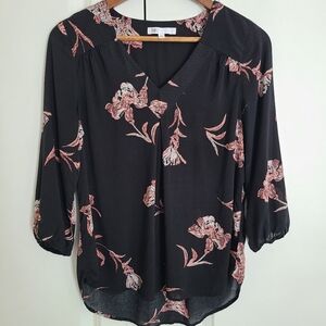 DR2 Black Pink Floral Top Size Small